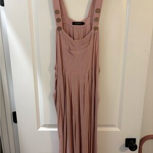 Kismet Dusty Rose Pleated Maxi Pinafore Dress